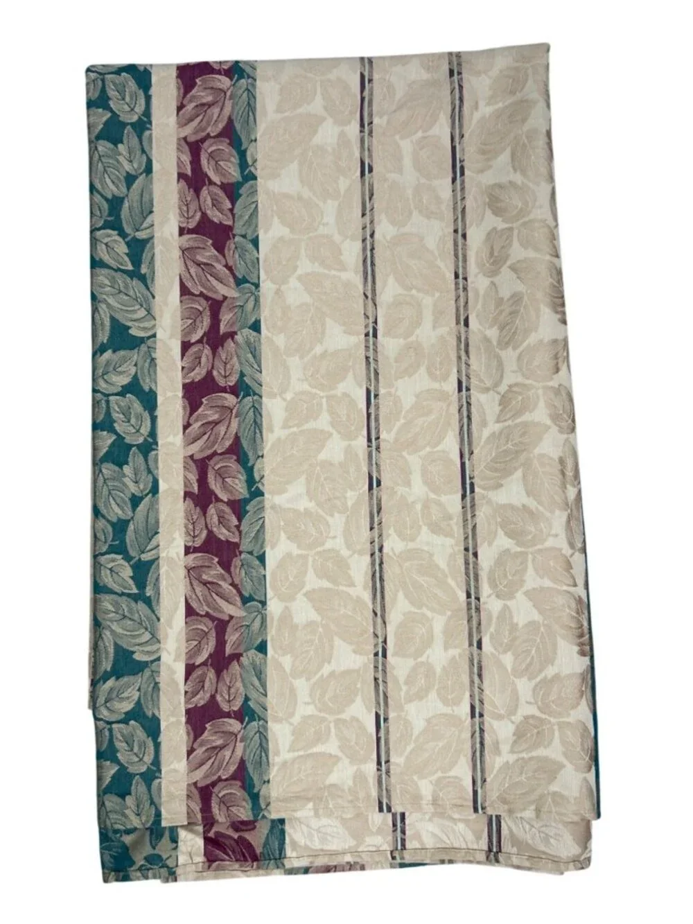 Vintage 90s Fall Leaves Tablecloth 60x95 Gold Teal Burgundy Autumn Decor
